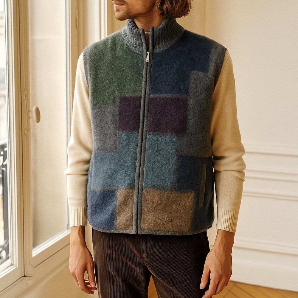 Vintage Missoni Multicolor Mohair Sweater Vest Puffer Full Zip Reversible 54